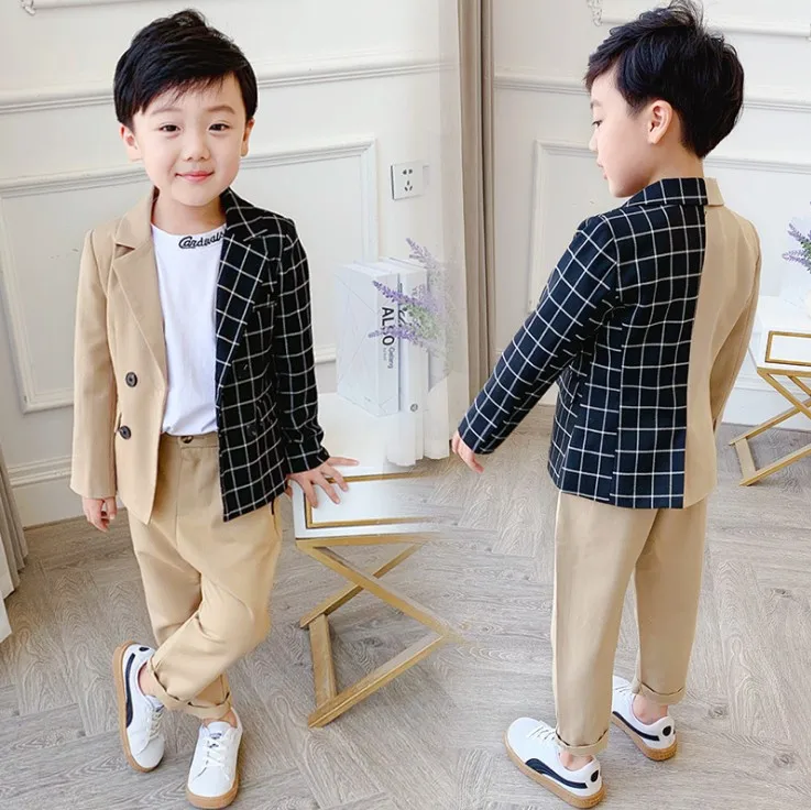 Новинка 2019 года Осенние клетчатые Лоскутные костюмы для мальчиков на свадьбу