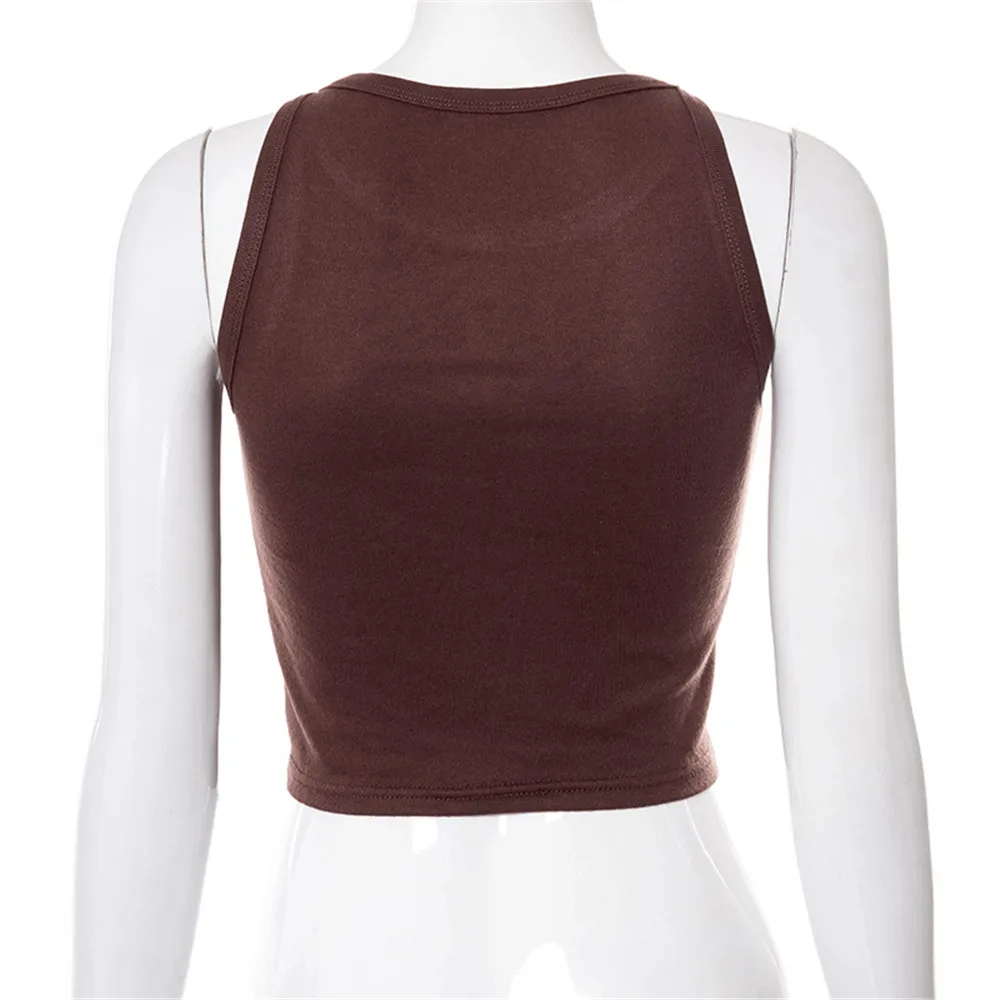 

Y2K Butterfly Print Brown Crop Tops Indie Streetwear O Neck Sleeveless Tank Top 90s Fashion Aesthetics Summer Vest Women Clothes