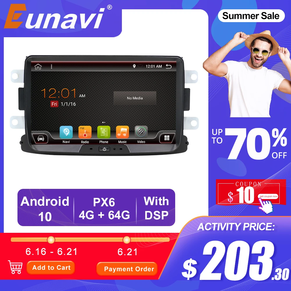 Автомагнитола Eunavi Android 10 для Renault Dacia Duster Sandero устройства транспортировки 1 Din