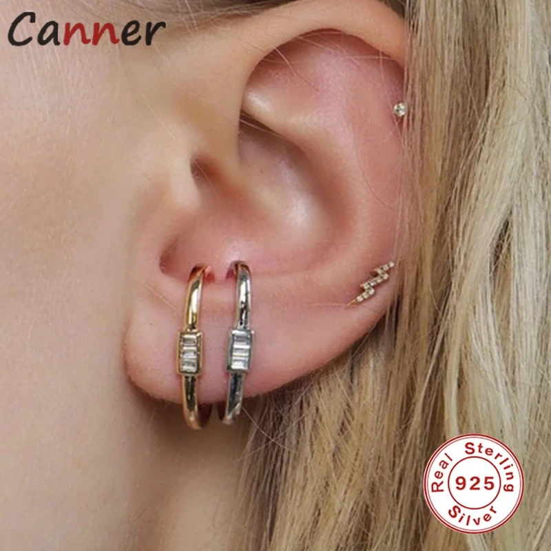 

CANNER INS S925 Sterling Silver Earrings C-shape Crystal Zircon Stud Earrings for Gold Silver Fashion Earring For Women Jewelry