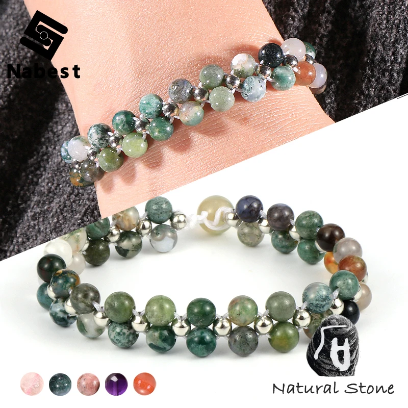 Женский браслет из аметиста с натуральным камнем розовый тигровый глаз бисерный