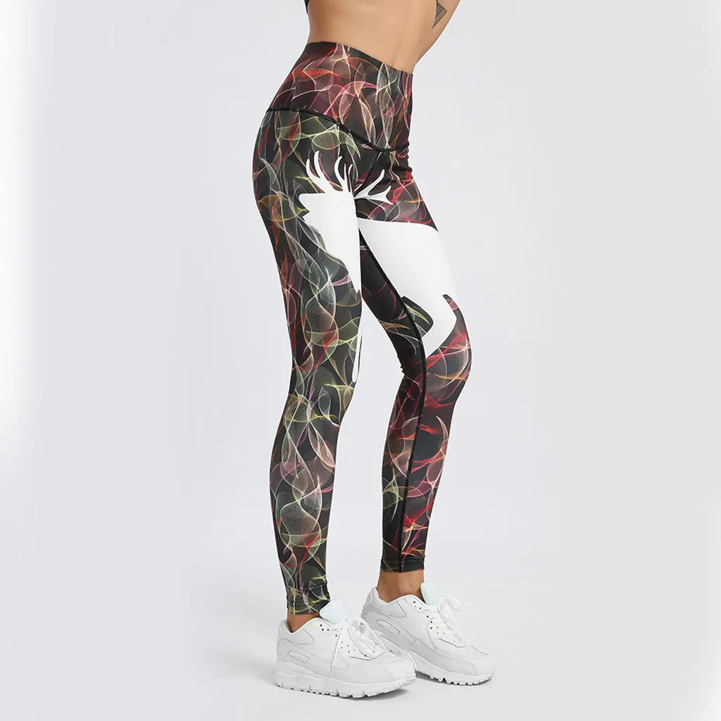 

Sexy Women Christmas Leggings Plus Size S-XLHot Fashion Deer Printed Elastic Skinny Stretch Workout Slim Fitness Leggins Pants
