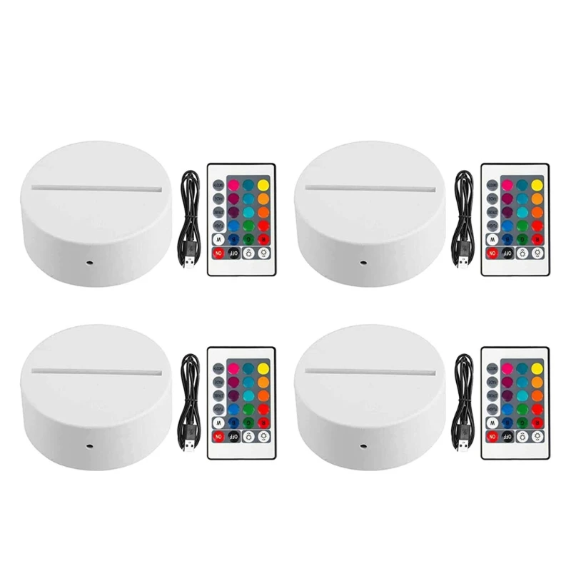 

4 Night LED Light Lamp Base Remote Control USB Cable Adjustable 7 Colors Lights X4YD