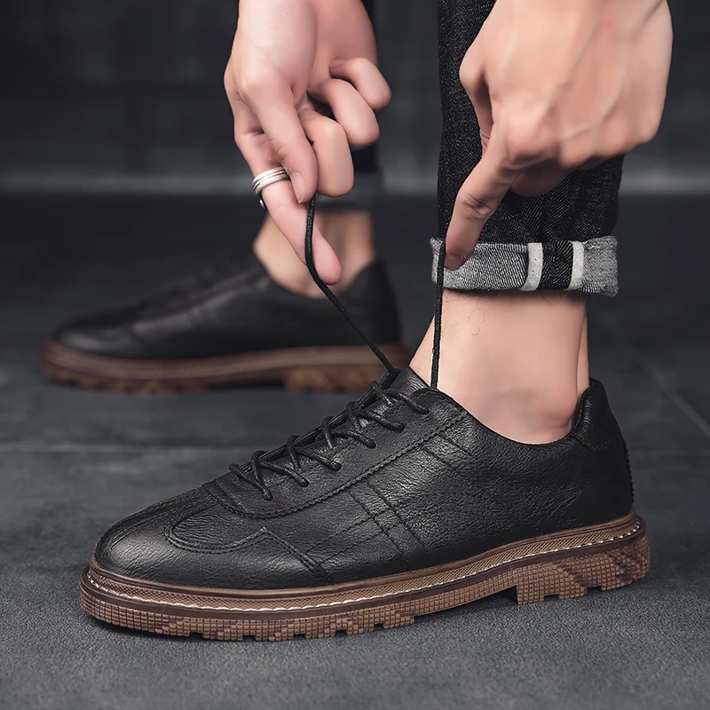 2020 new style fashion men's shoes casual leather classic brown gray black lace up shoe man nice comfortable flats for men | Обувь