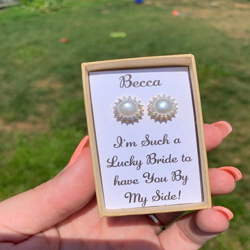 Персонализированные жемчужные серьги для подружки невесты индивидуальный заказ