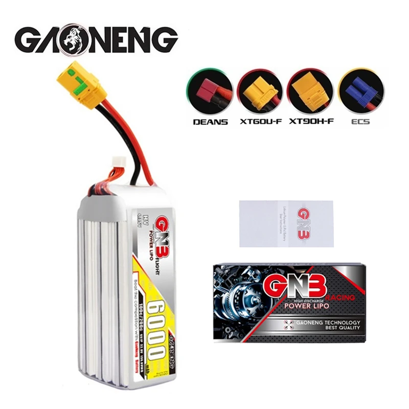 

Gaoneng GNB HV MAX 200C 6000mAh 6S 22.8V Lipo Battery For FPV Drone RC Helicopter Car Boat UAV RC Parts With XT60 XT90 T Plug