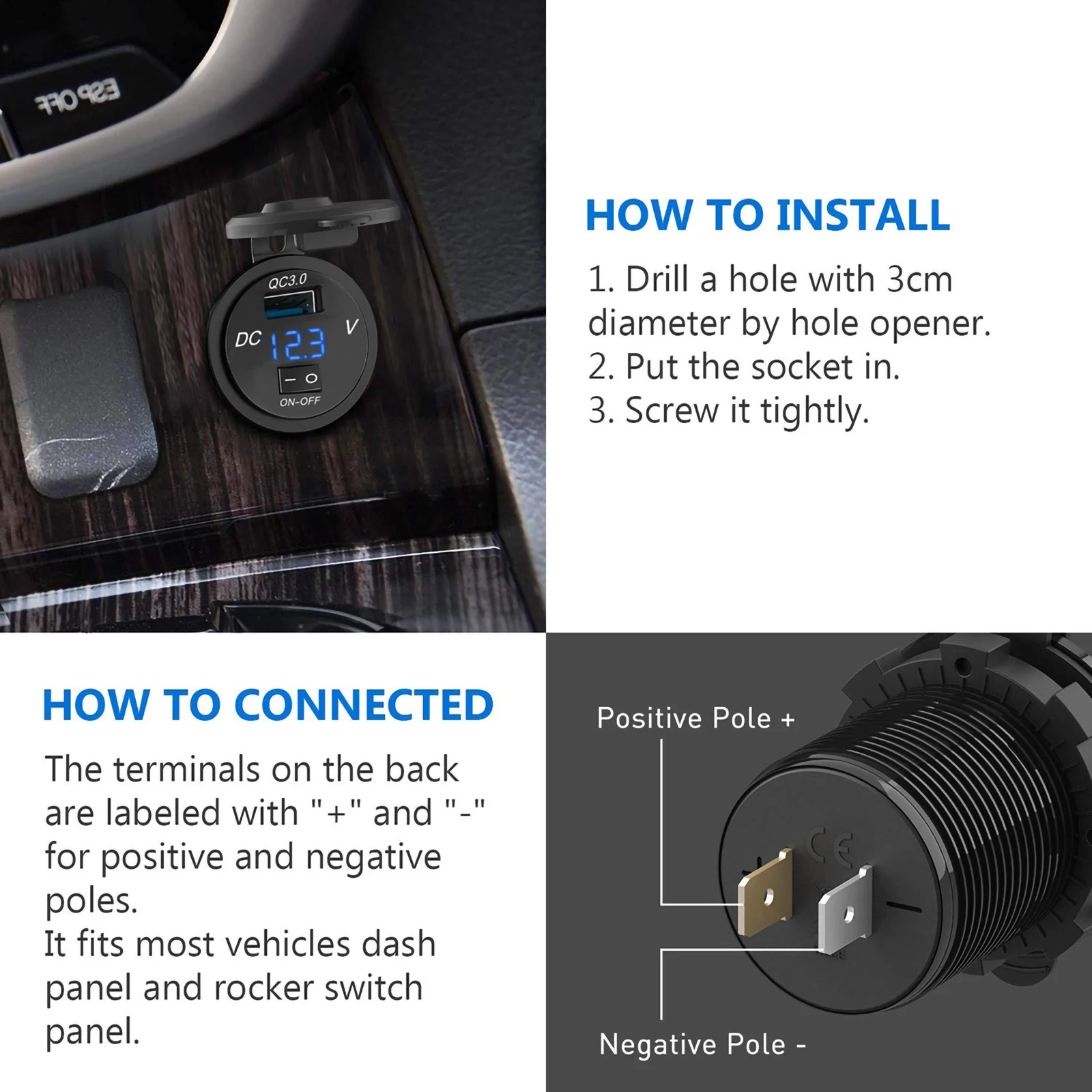 Автомобильное зарядное устройство SOONHUA QC3.0 водонепроницаемый USB цифровой