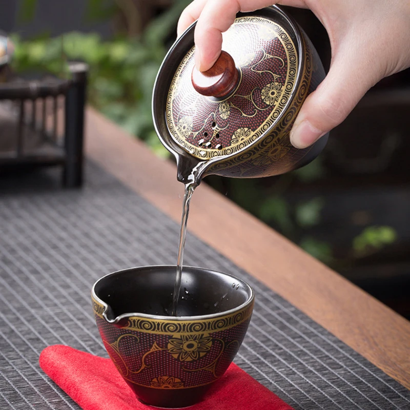 Китайский чайный набор кунг-фу керамический портативный один чайник четыре