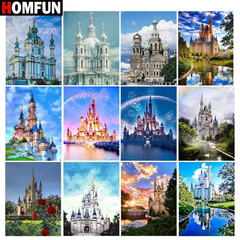 Набор для алмазной вышивки HOMFUN 3D картина пейзаж с замком полное стразы крестиком