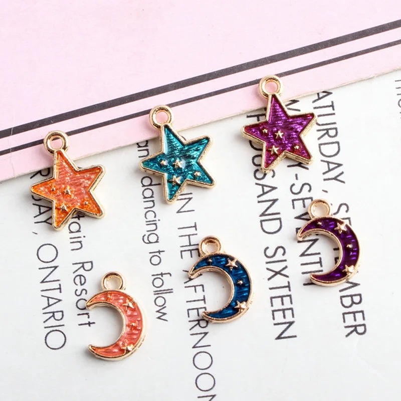 

30pc/Lot Oil Dripping Stars And Moon KC Gold Color Alloy Bracelet Pendant Diy Enamel Charms Accessories