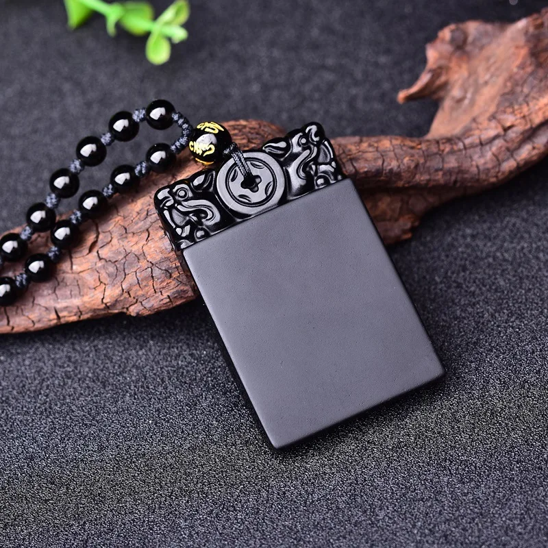 Настоящее обсидианское квадратное ожерелье с подвеской для мужчин и женщин