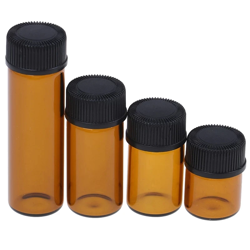 

100pcs Refillable Bottle Glass Bottle Sample Bottle Brown Glass Vials With Cap 1/2/3/5ml Amber Glass Essential Oil Bottle