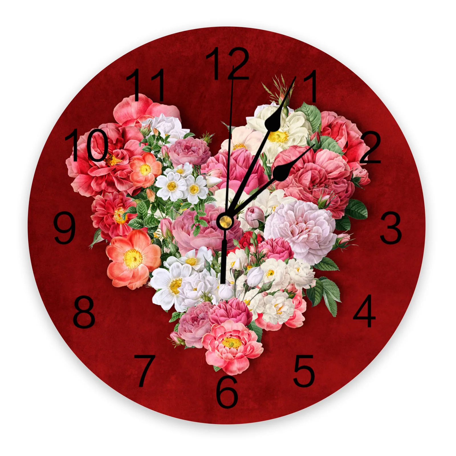 

Red Love Flower Wall Clock Home Decor Bedroom Silent Oclock Watch Wall Digital Clock Wall Clock Modern Design