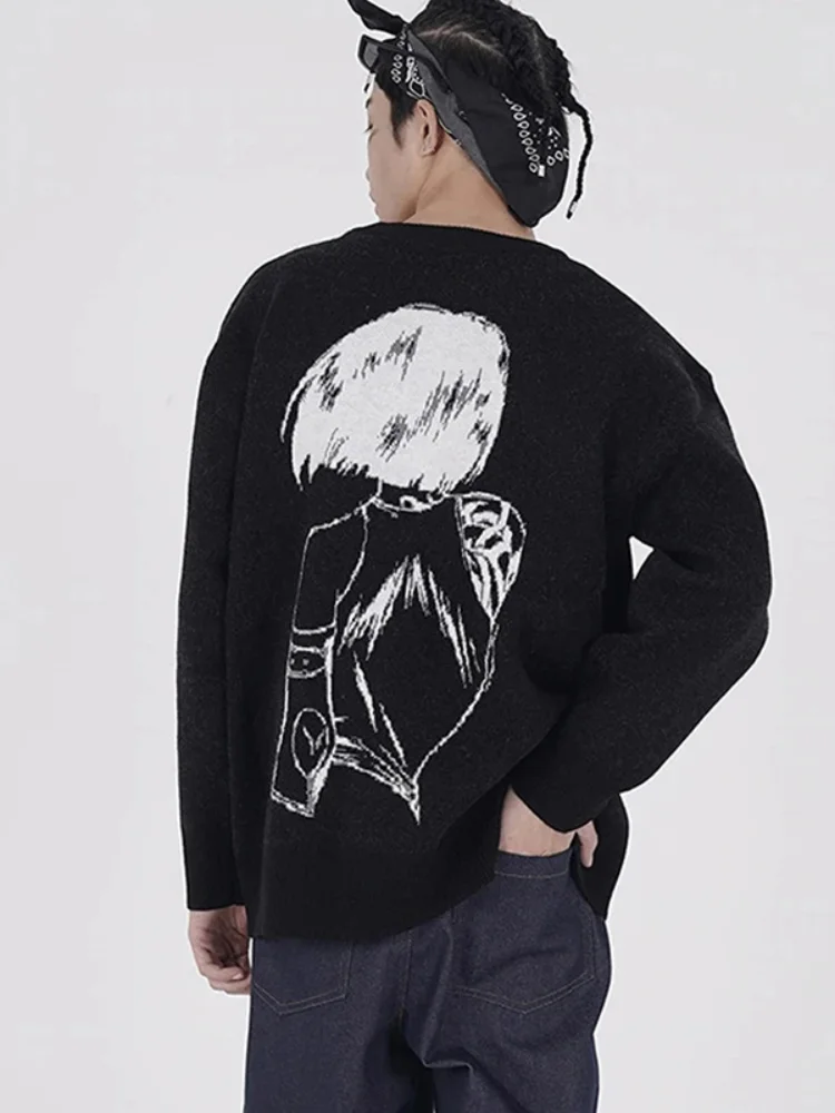 

Men Solid Color Sweater Funny Girly Embroidery O-Neck Pullover Sweaters Men Loose Casual High Street Fashion Autumn Streetwear