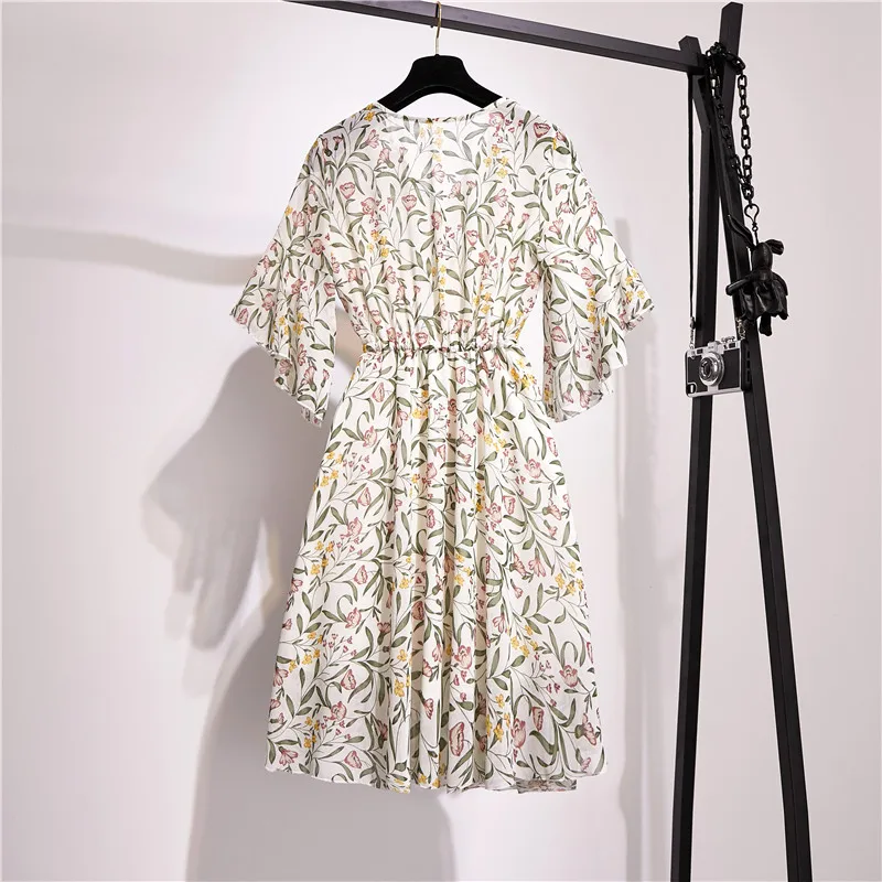 Шифоновое женское длинное платье с принтом летнее расклешенное v образным