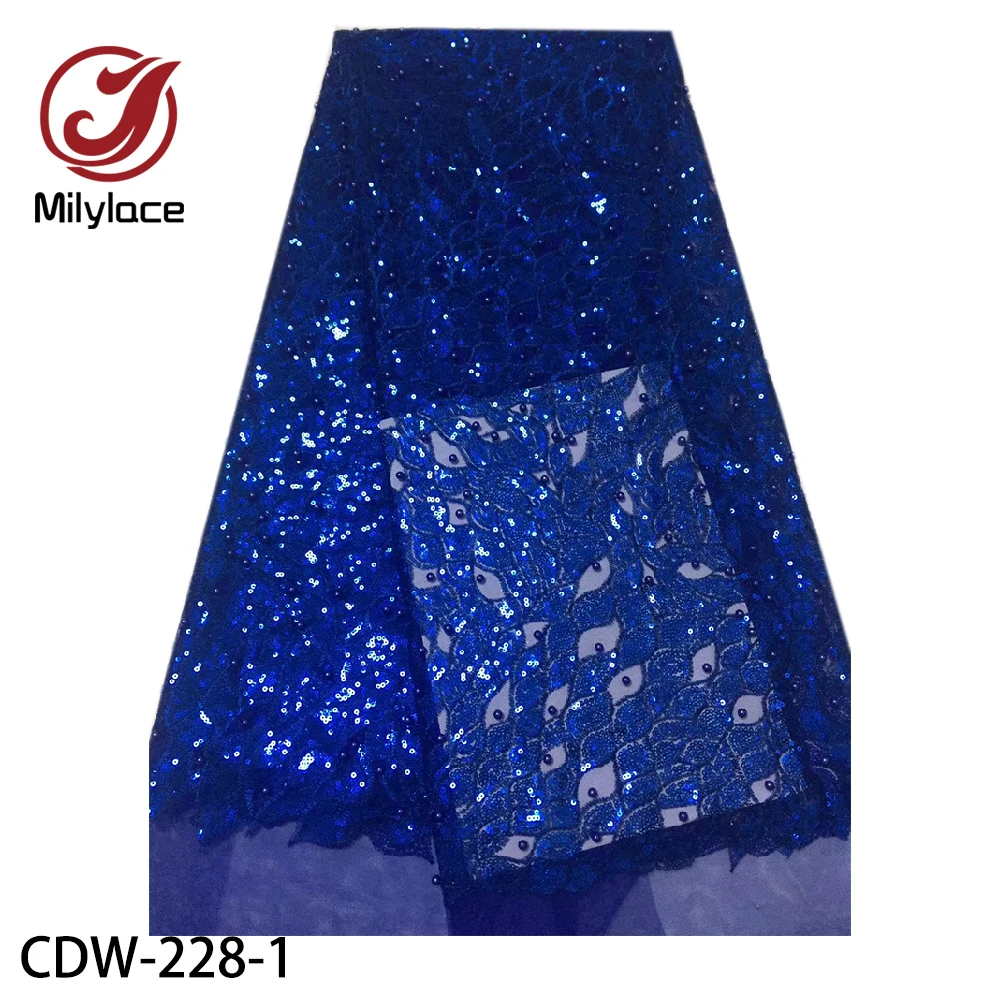 

New French Nigerian Sequins Net Lace High Quality African Tulle Mesh Sequence Lace Fabric for Wedding Dress CDW-228