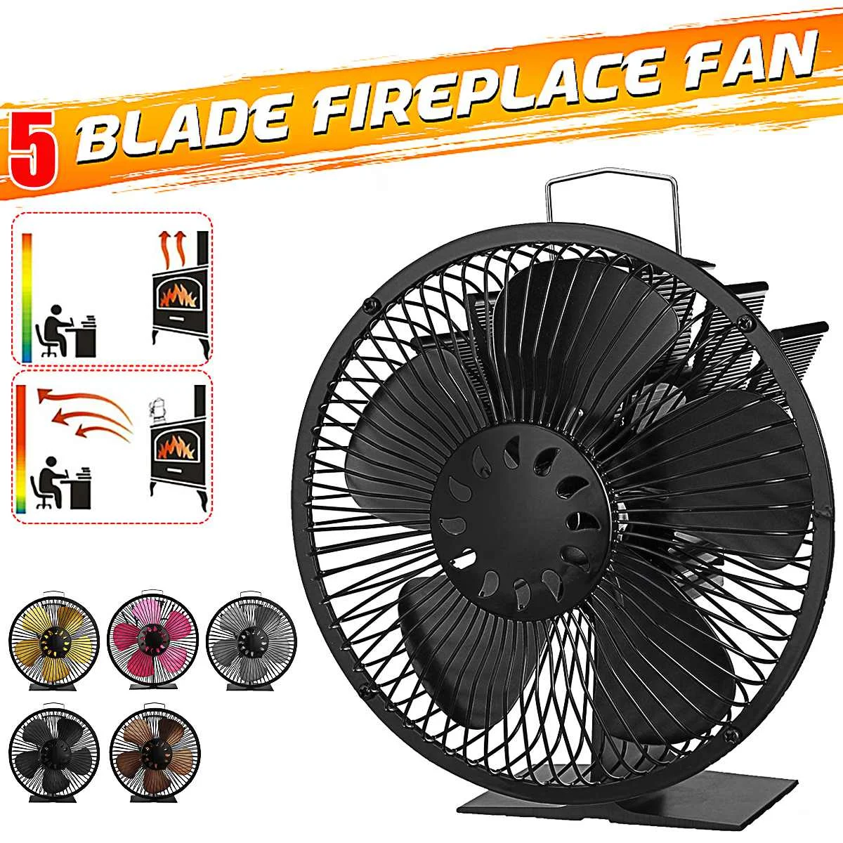 

Черный камин, 5 лезвий, рабочая деревянная горелка, экологически чистый бесшумный вентилятор, эффективное распределение тепла с защитной кр...