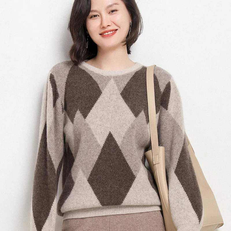 

Cashmere sweater for fall/winter 2021 new women's O-neck pullover loose casual stitching thick plus size knitted tops Female