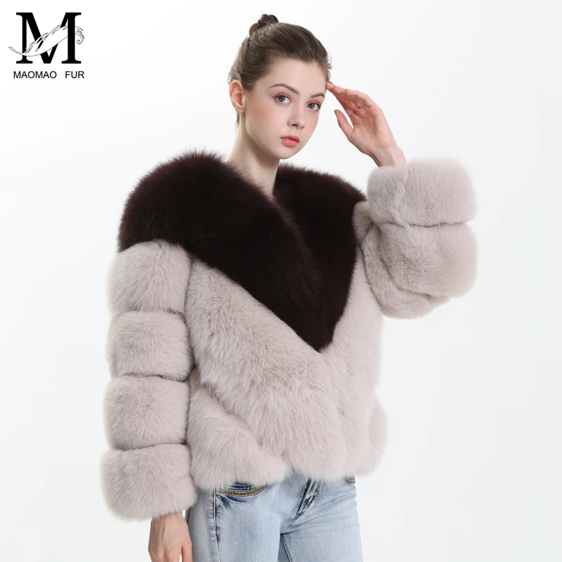 MAOMAOFUR пальто из натурального Лисьего меха женская натуральная меховая верхняя одежда женская Женская Толстая теплая куртка из натурального меха пальто из натурального Лисьего меха