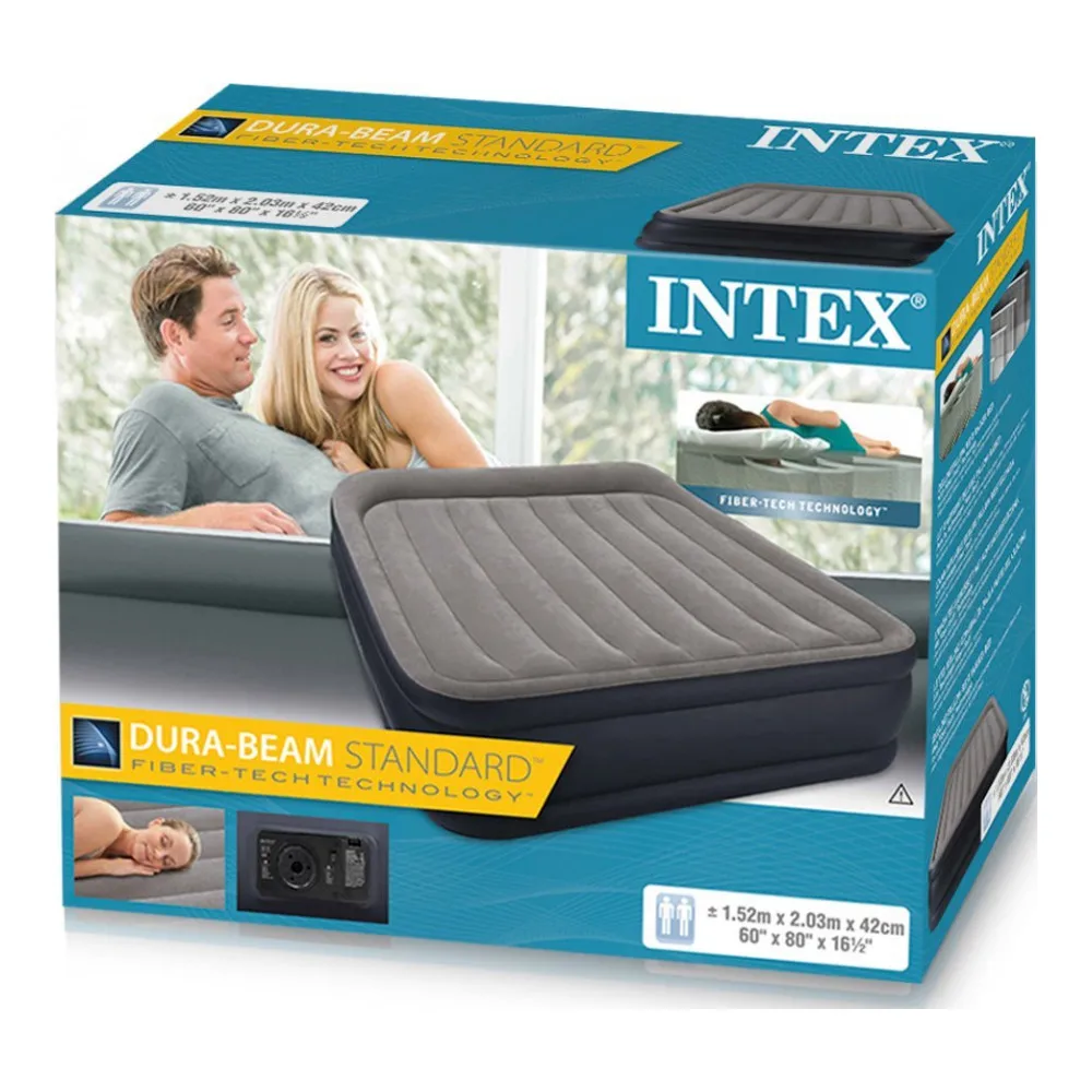 Кровать Intex Deluxe Pillow Rest Raised Bed 64136 надувная встроенный насос 220V 152х203х42 см | Спорт и