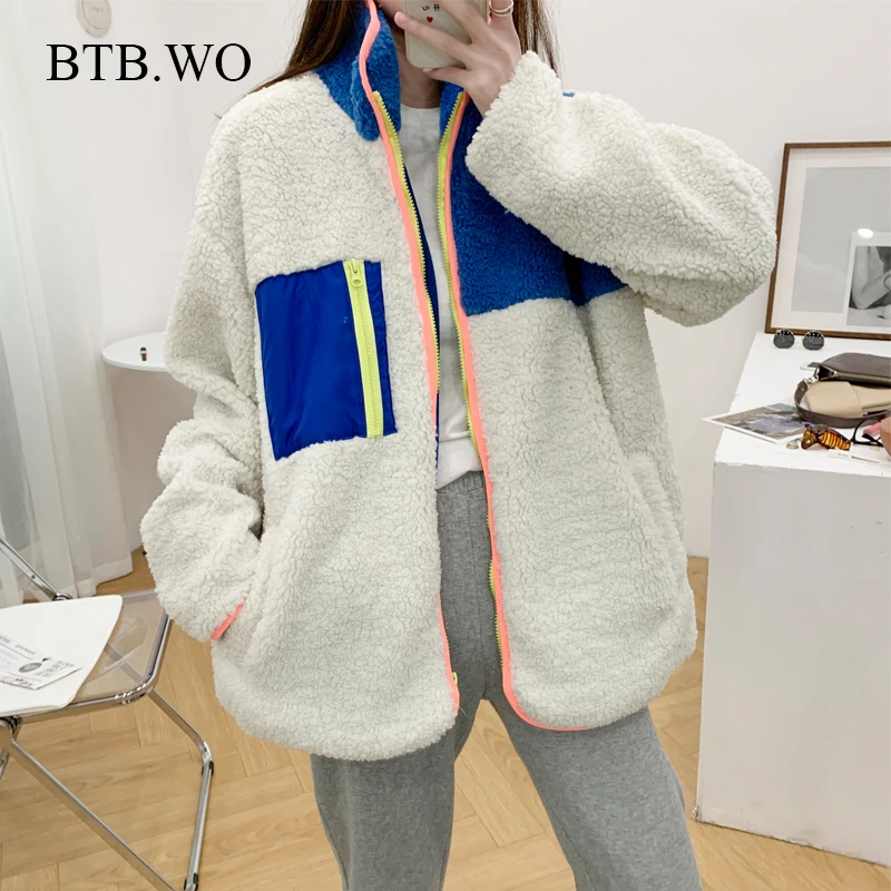 

BTB.WO Za Women Fashion Winter Warm Fleece Jacket Coat Turn Down Collar Casual Ladies Tops Outerwear Long Sleeve Pocket Coat
