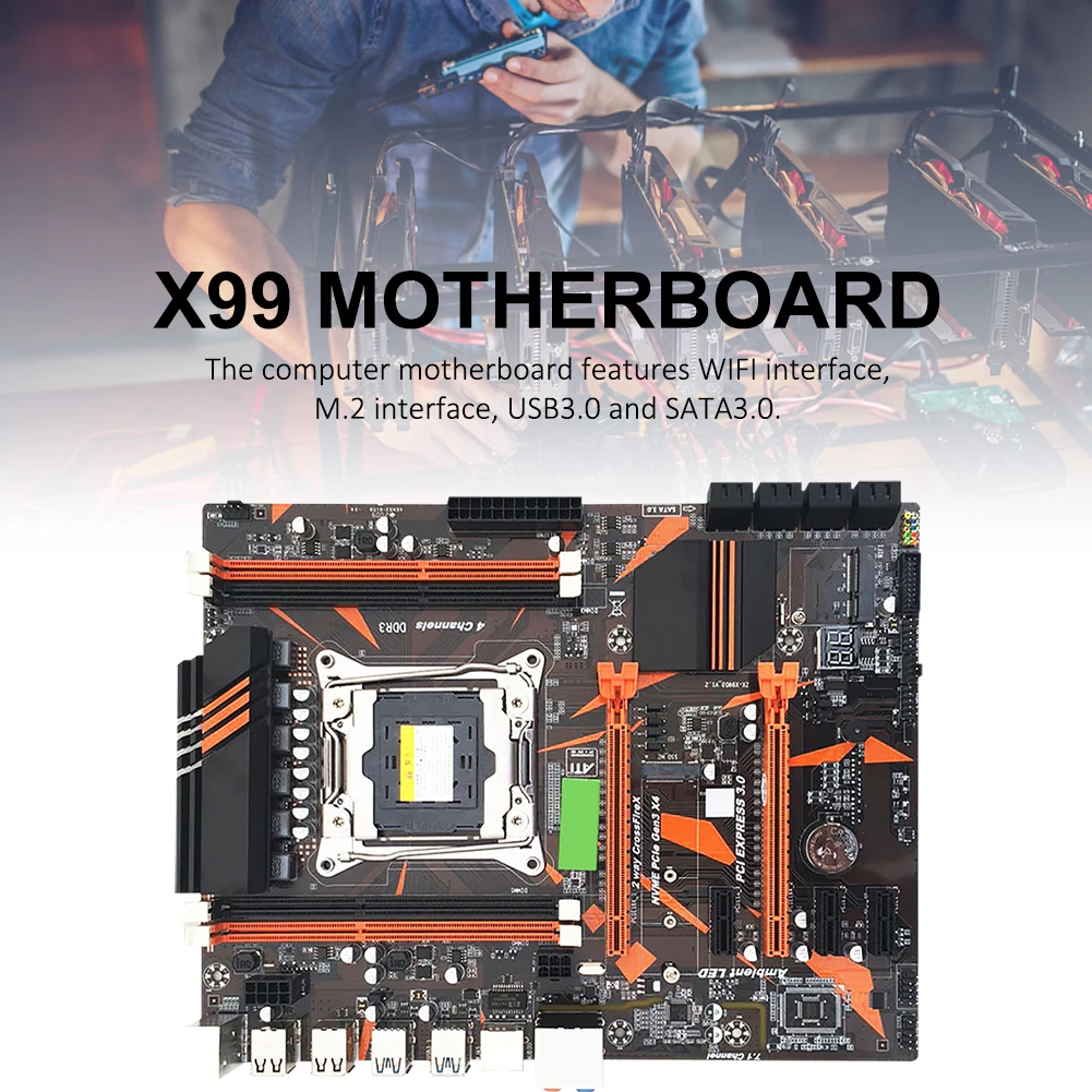 X99 D3 Network Card Motherboard Built-in Backlight LED Colorful Lights Four-channel Memory Slot CPU Support Gigabit