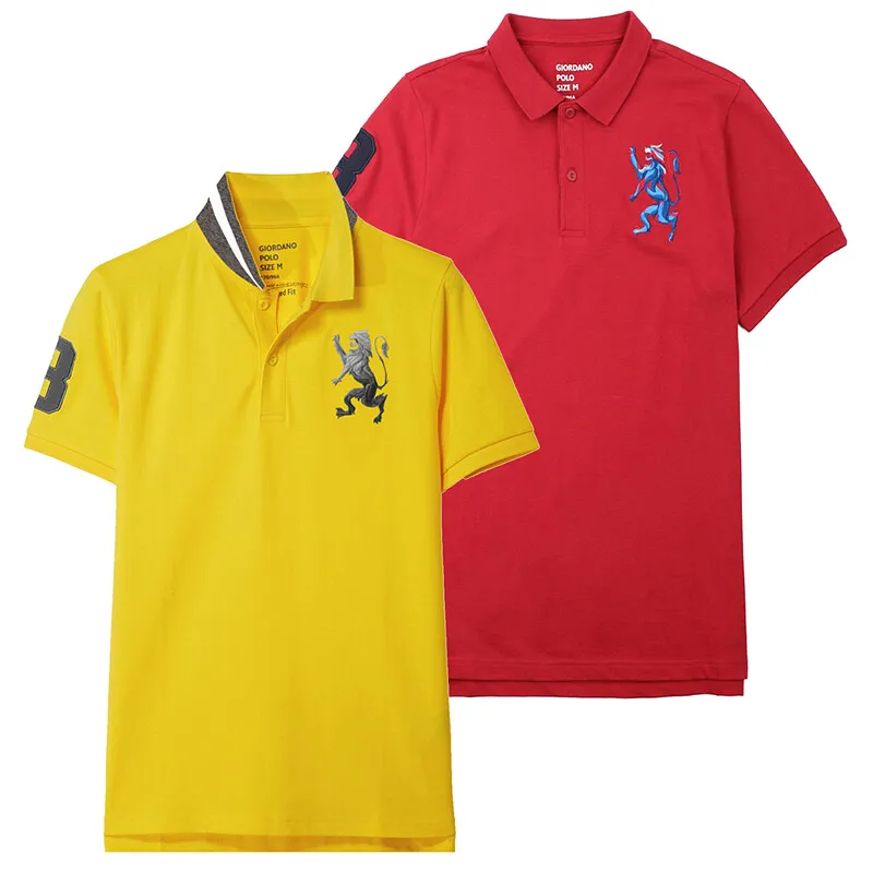 18Yellow Giordano поло мужское slim fit футболка Polo с короткими рукавами и принтом рубашка груди выполнена из хлопка и спандекса рубашка поло мужская - Цвет: 18Yellow
