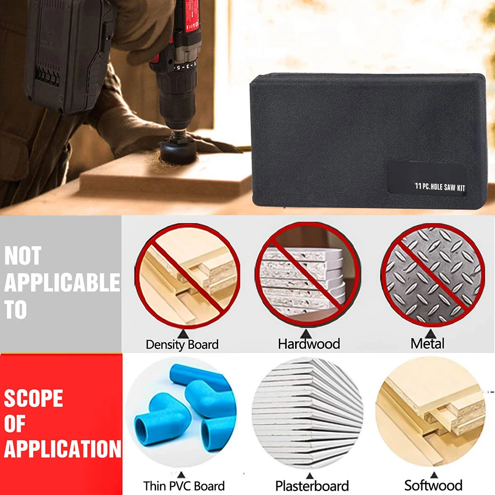 

11/16PCS Hole Saw Kit 19-127mm Hole Saw Set with Mandrels Hex Key Ideal for Soft Wood PVC Board Plywood Drywall Drilling