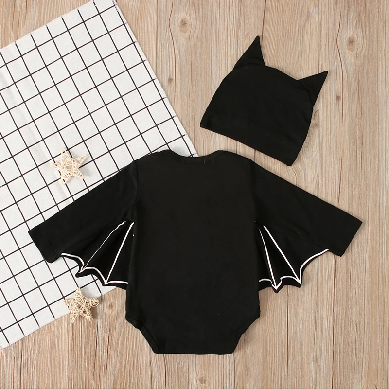 Halloween Newborn Baby Clothing Toddler Baby Boy Girls Halloween Bat Cosplay Costume Long Sleeve Romper Hat Outfits Set