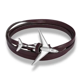 Airplane Anchor Bracelet charm Rope leather Bracelets 2