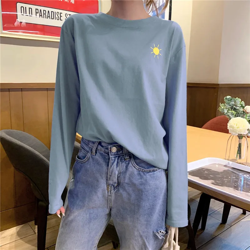 Женский топ с длинным рукавом и круглым вырезом в стиле Харадзюку | Женская