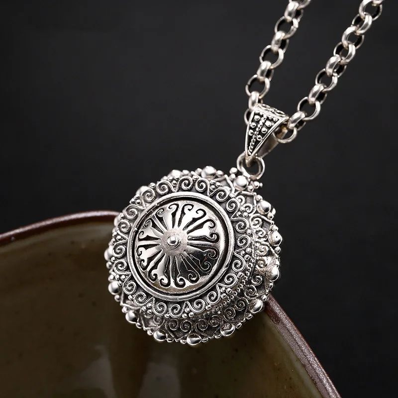 

2020 S925 Sterling Silver colour Handmade Engraved Gaudencio Box Pendant without Chain Tibetan Buddhism Jewelry Openable Bijoux