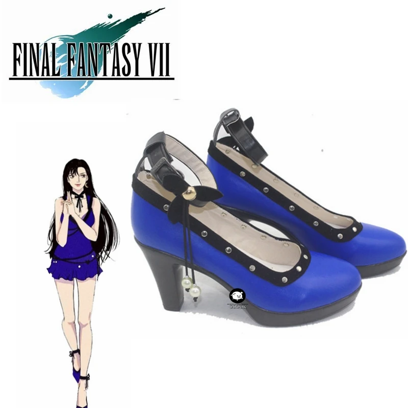 

2020 Game Final Fantasy VII Remake Tifa Cosplay Shoes FFVII FF7 Tifa Lockhart Cosplay High Heeled Shoes Women Girls Blue Shoes