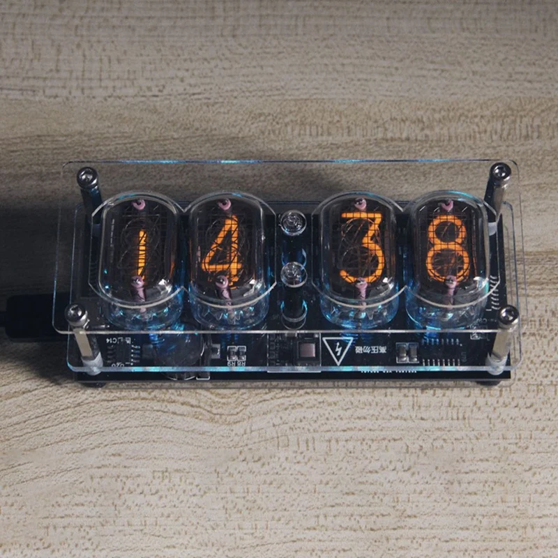 

IN-12 Glow Tube Clock Bottom Plate 4-Bit Retro Nixie Tube Clock with 6 LED Backlight, DIY Creative Decoration Clock