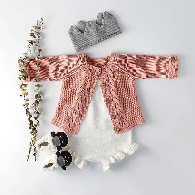 

Infant Baby Girl Knitted Outfits White Rompe/Cardigan One Piece Cute Baby Girl Clothes
