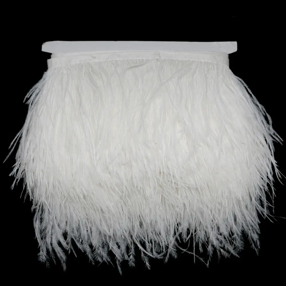 White 12 Colors 1 Meter Width 8-10 CM Fashion Fluffy Dyed Multicolored Ostrich Feather Ribbon Trimming Fringe Trim Apparel Decoration - Цвет: White
