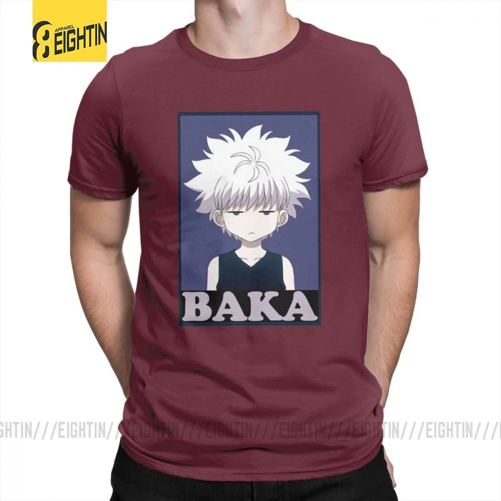 Охотник х Хантер футболки Killua Zoldyck Baka классический комикс о-образный вырез с коротким рукавом классический крой Чистый хлопок футболки мягкие мужские футболки - Цвет: Burgundy