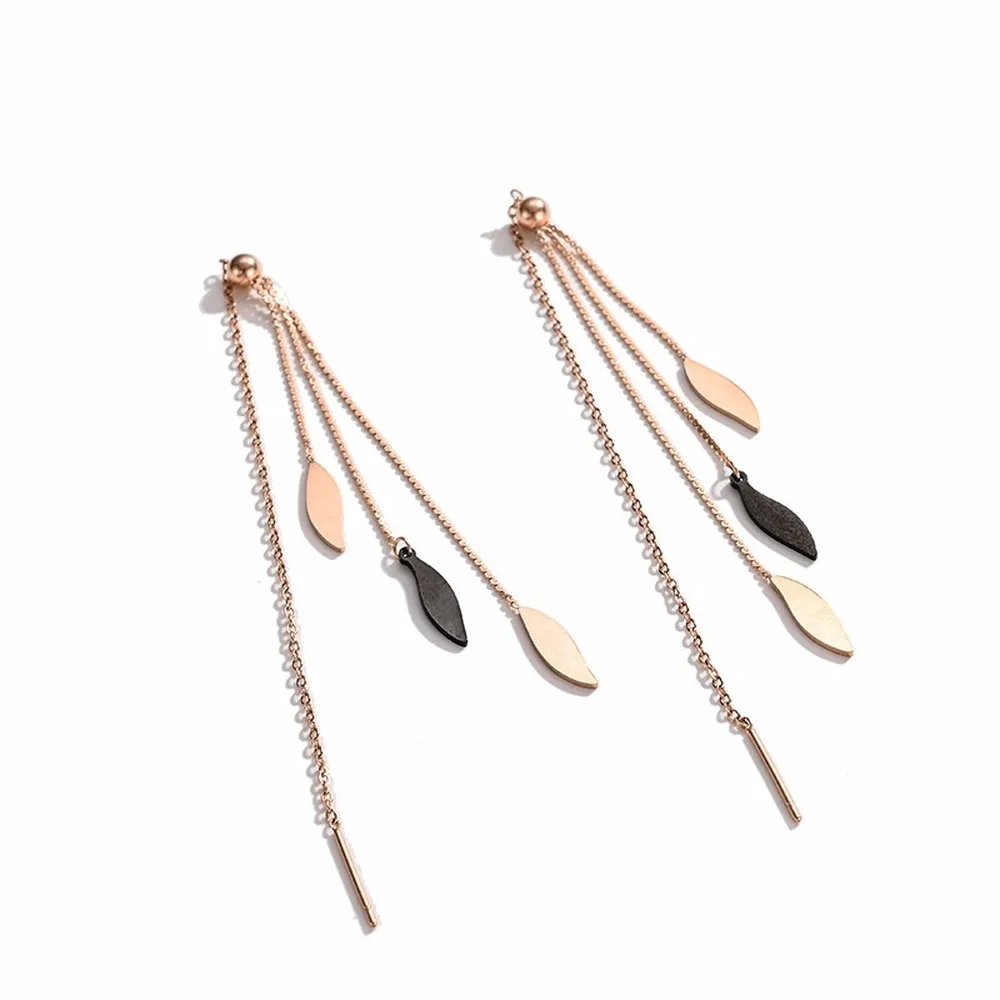 

Korean Fashion Long Chain Tassel Leaf Drop Earring for Women Gold Color Stainless Steel Dating Earrings Jewelry Statement