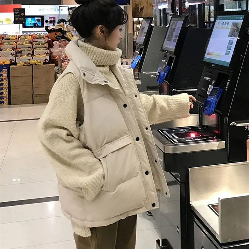 Жилет женский однотонный с хлопковой подкладкой однобортный свободный пуховик