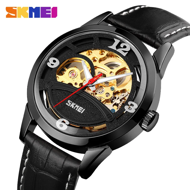 SKMEI Automatic Mechanical Watches For Mens Fashion Hollow Dial Men Automatic Watch Luminous Pointer Hour Clock reloj mujer 9226