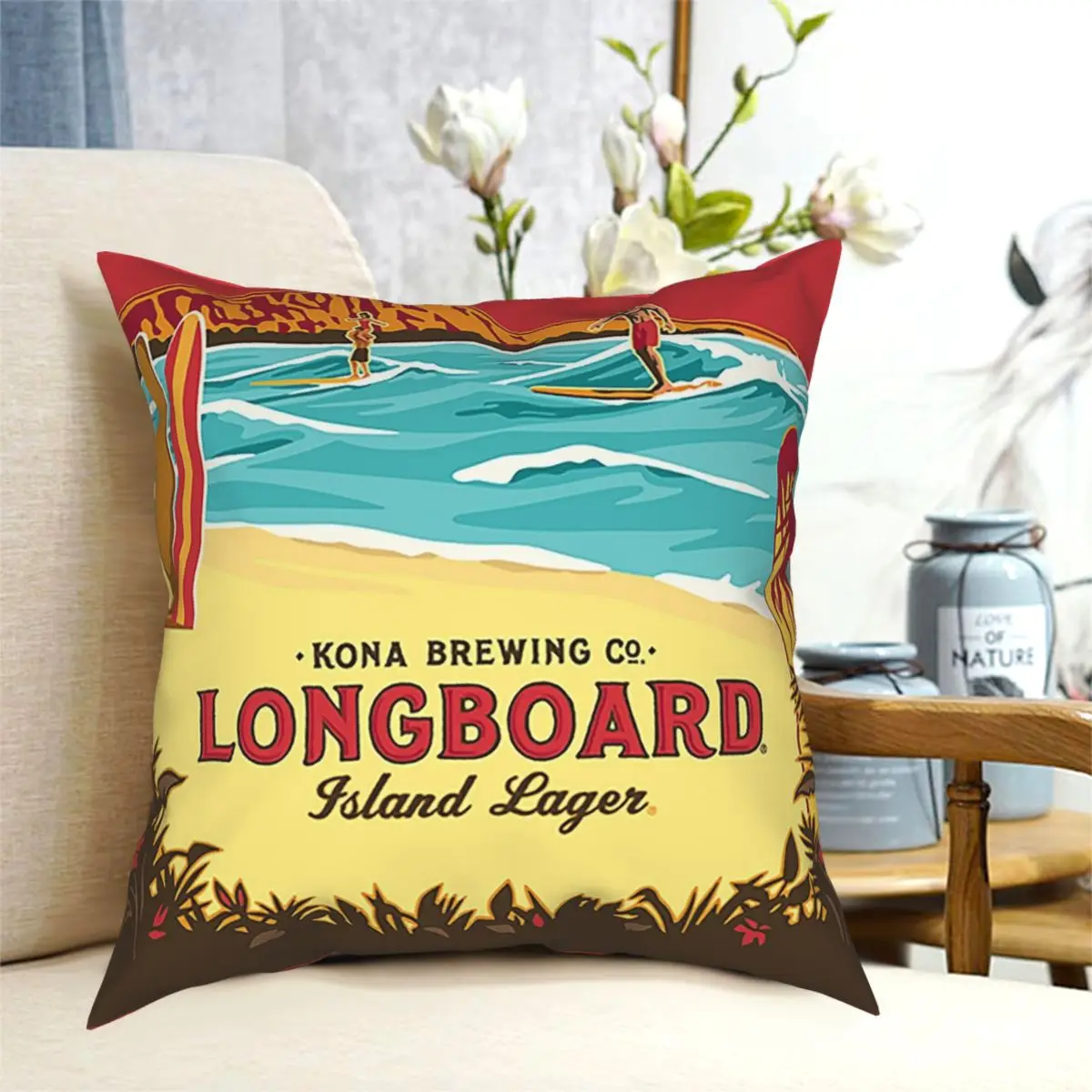

Квадратная подушка Kona Longboard, чехол из полиэстера, креативная Декоративная Подушка на молнии, чехол для детской подушки, оптовая продажа