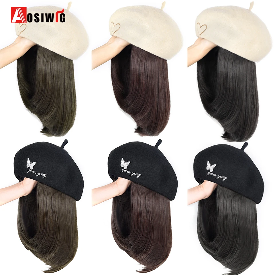 AOSIWIG Synthetic Ponytail Hat Wig Hair Extension Water Wavy Curly Sun Protection and Invisible Seamless Connection |