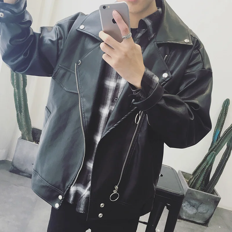 Коллекция 2019 года модная мужская кожаная куртка из искусственной кожи