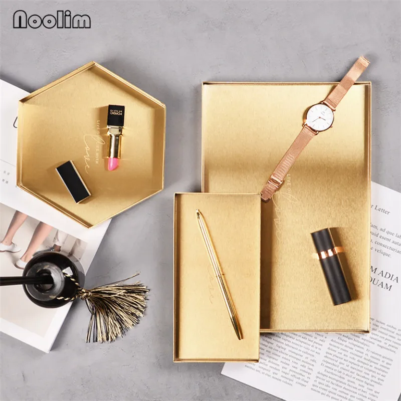 Металлическая Золотая тарелка для хранения ювелирных изделий в скандинавском