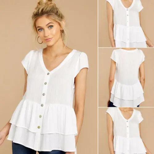 

New Women fashion Short Sleeve Shirt Casual Loose Cotton Top Lady T-Shirt