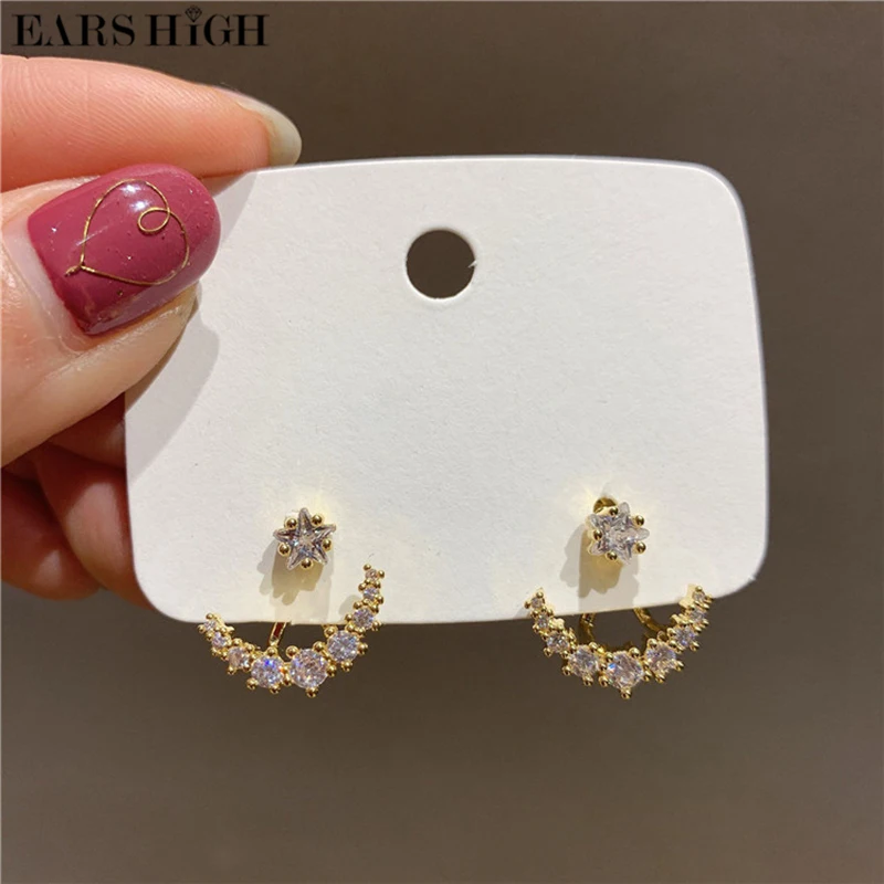 

EARS HIGH Korean TV Star Shiny Zircon Moon Drop Earrings For Women Girls Fashion Cute Gold Color Brincos Jewelry Gift