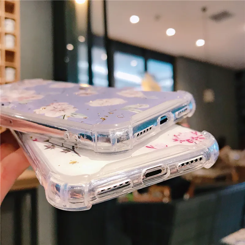 Four Corner Anti-fall Case for iPhone 6s 7 8 Plus 11 Pro Max XS XR X Drop Glue Flowe Hard Back Cover Clear Soft TPU Bumper Shell |