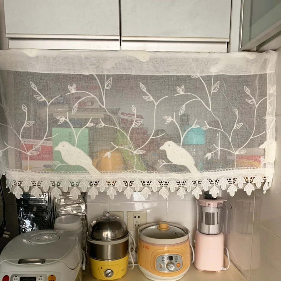 Короткая фатиновая занавеска s для кухни готовая белая птица кружевная тюль