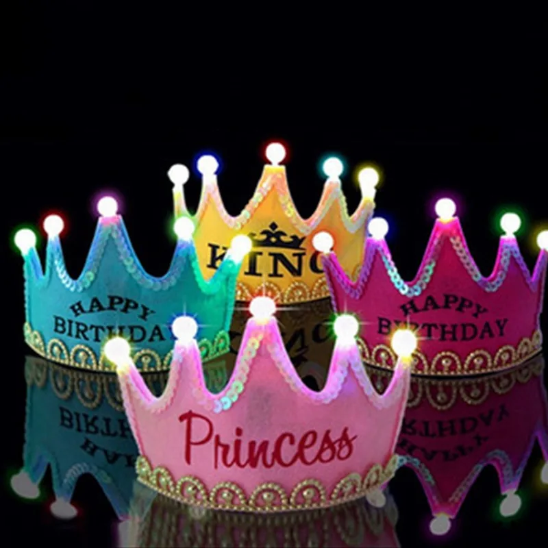

Colorful Led Birthday Party Hat Kids Baby Crown Decorations Shower Photo Props