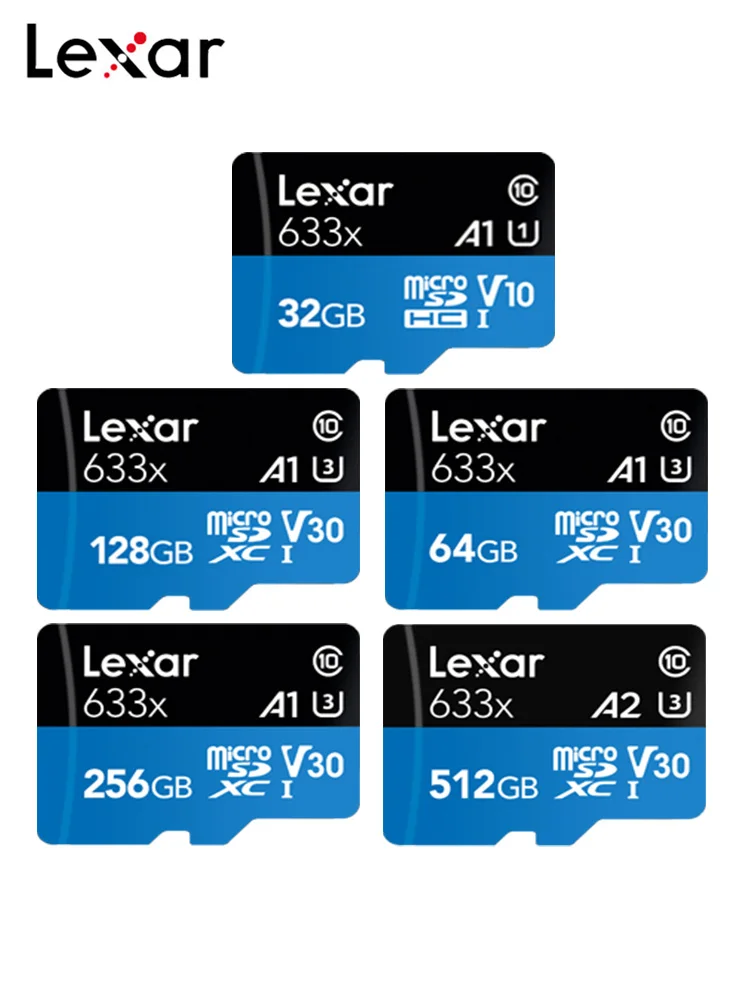 Lexar, 512 ГБ, Micro SD карта, 256 ГБ, карта памяти, 128 ГБ, Макс., 95 МБ/с./с, 64 ГБ, класс 10, 633x, TF карта, 32 ГБ, флеш-карта с адаптером